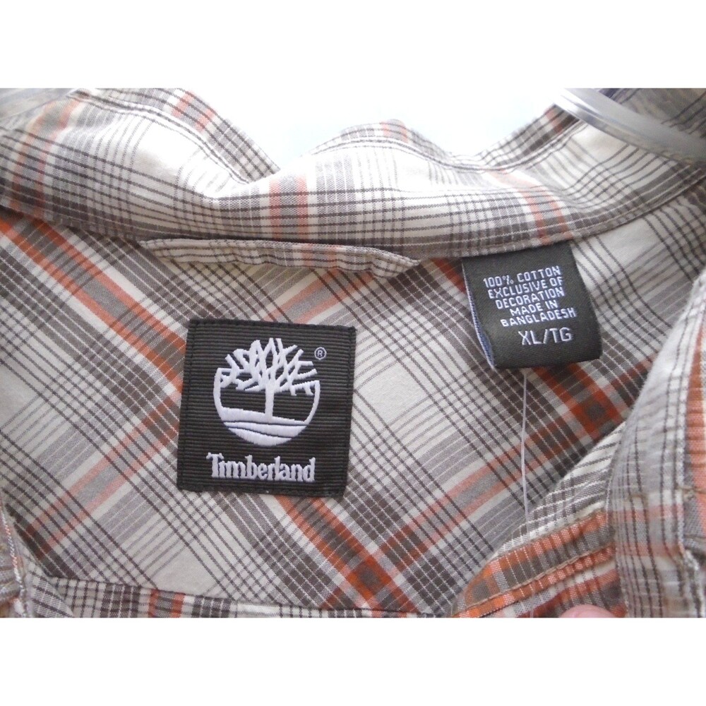Timberland Men XL Plaid Button Up Shirt Tan Cotton Long Sleeve NWT Flannel NWT - Picture 3 of 10